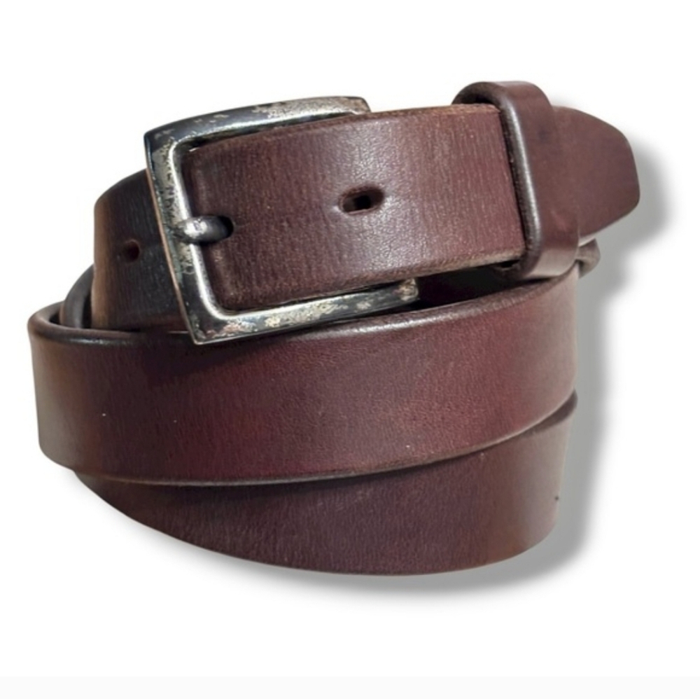 BANANA REPUBLIC Brown Leather Belt Distressed Buckle Contrasted Stitching 90s